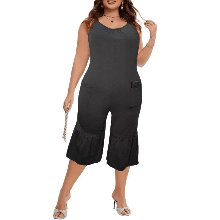 Plus Size Casual Pocket Sleeveless Solid Jumpsuit