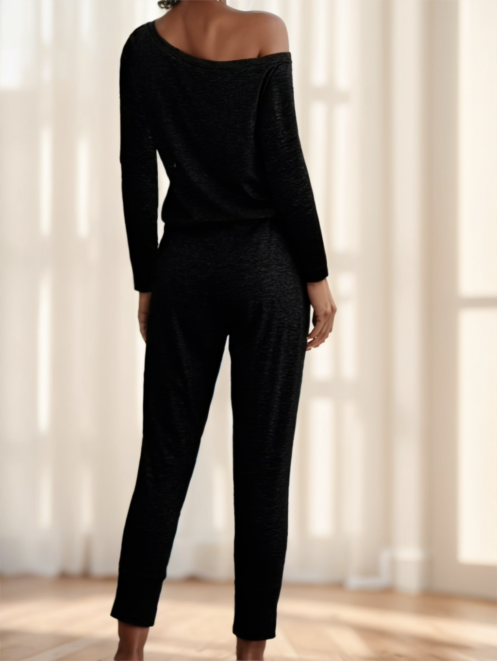 Elegant Black Off-Shoulder Long Sleeve Jumpsuit