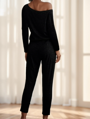 Elegant Black Off-Shoulder Long Sleeve Jumpsuit