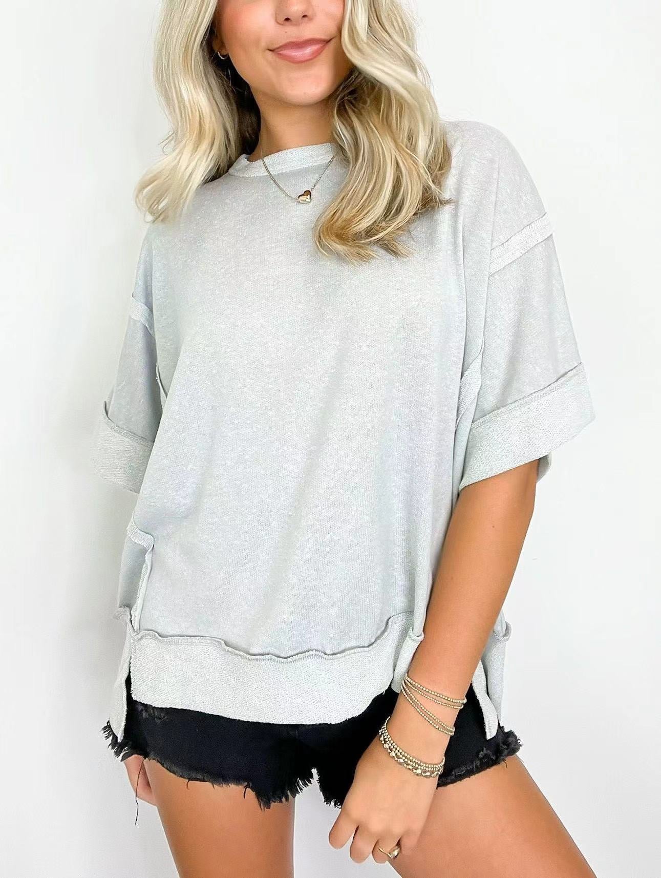 Cozy Round Neck Patchwork Loose Sweater T-Shirt