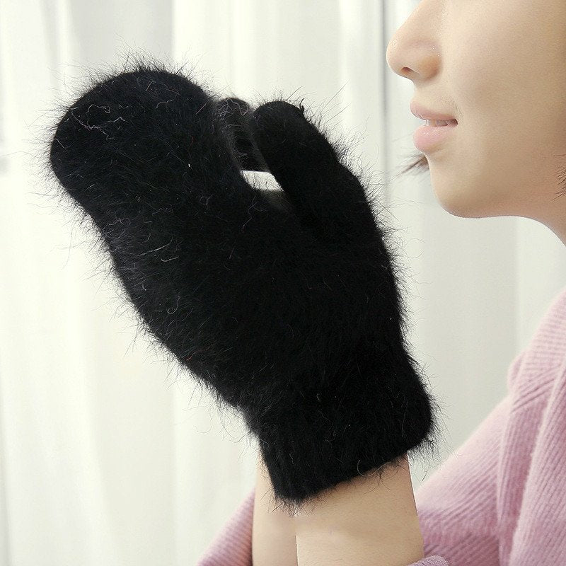 Warm Rabbit Fur Mittens for Women