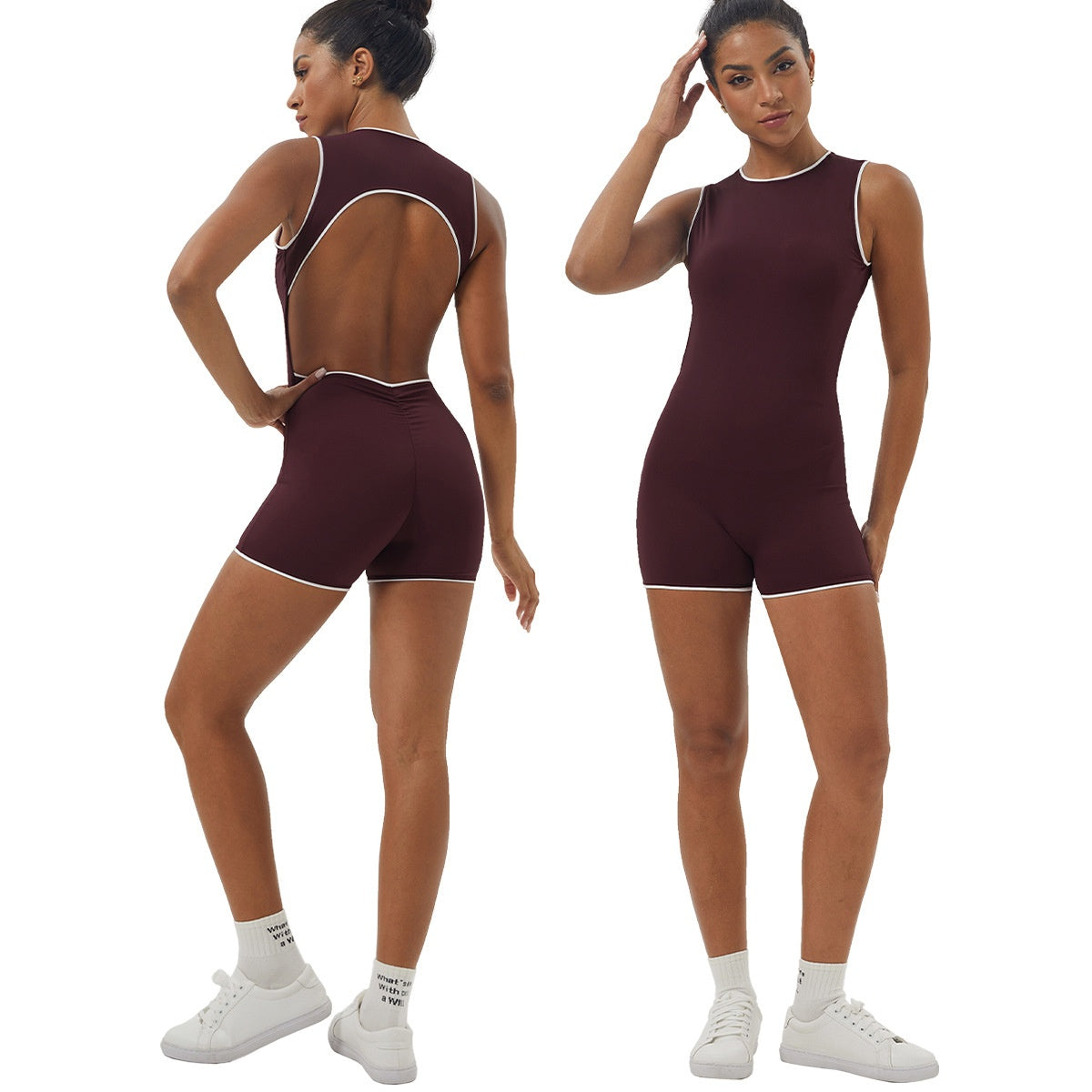 Color Matching Chest Pad Hip Lifting Fitness One-piece Suit Sleeveless