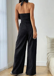 Casual Striped Front Button Sleeveless Jumpsuit