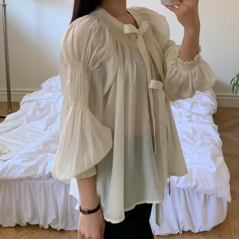 Women's Vintage Court Style Lace-up Long Sleeve Shirt