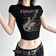 Black Slim-Fit Crop Crewneck Tee – Bold Letter Print
