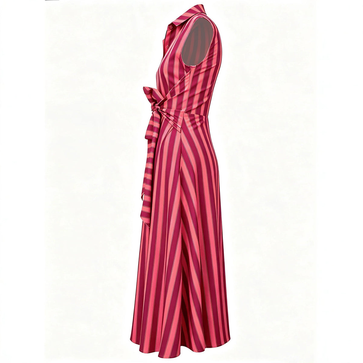 Chic Striped V-Neck Belted A-Line Maxi Dress