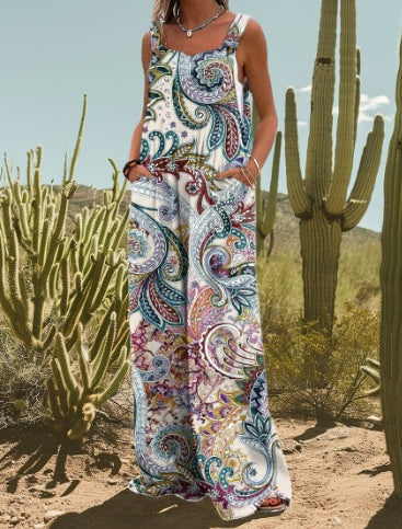 Chic Abstract Print Sleeveless Jumpsuit
