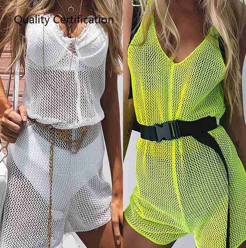 Neon Green Mesh Sleeveless Tight Jumpsuit