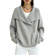 Notch-collar Double-zip Knit Cardigan Womens Top