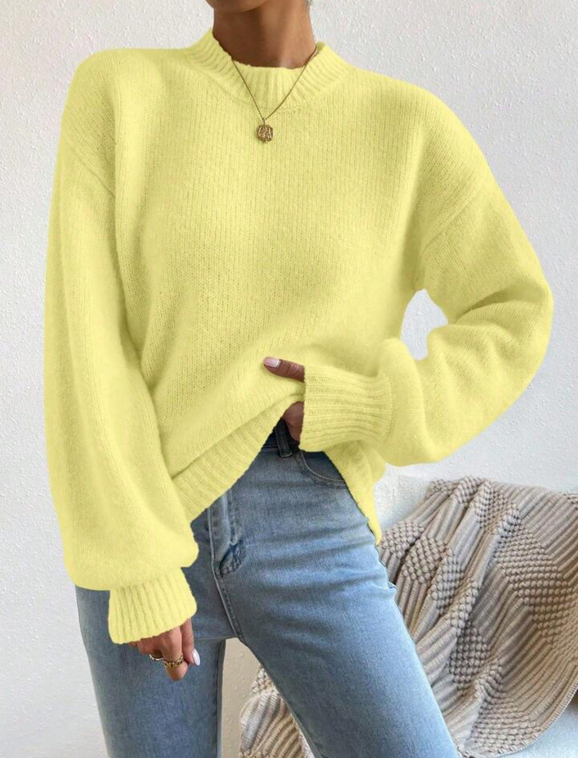 Pure Color Half Collar Leisure Pullover Sweater Women's Long-sleeved Sweater