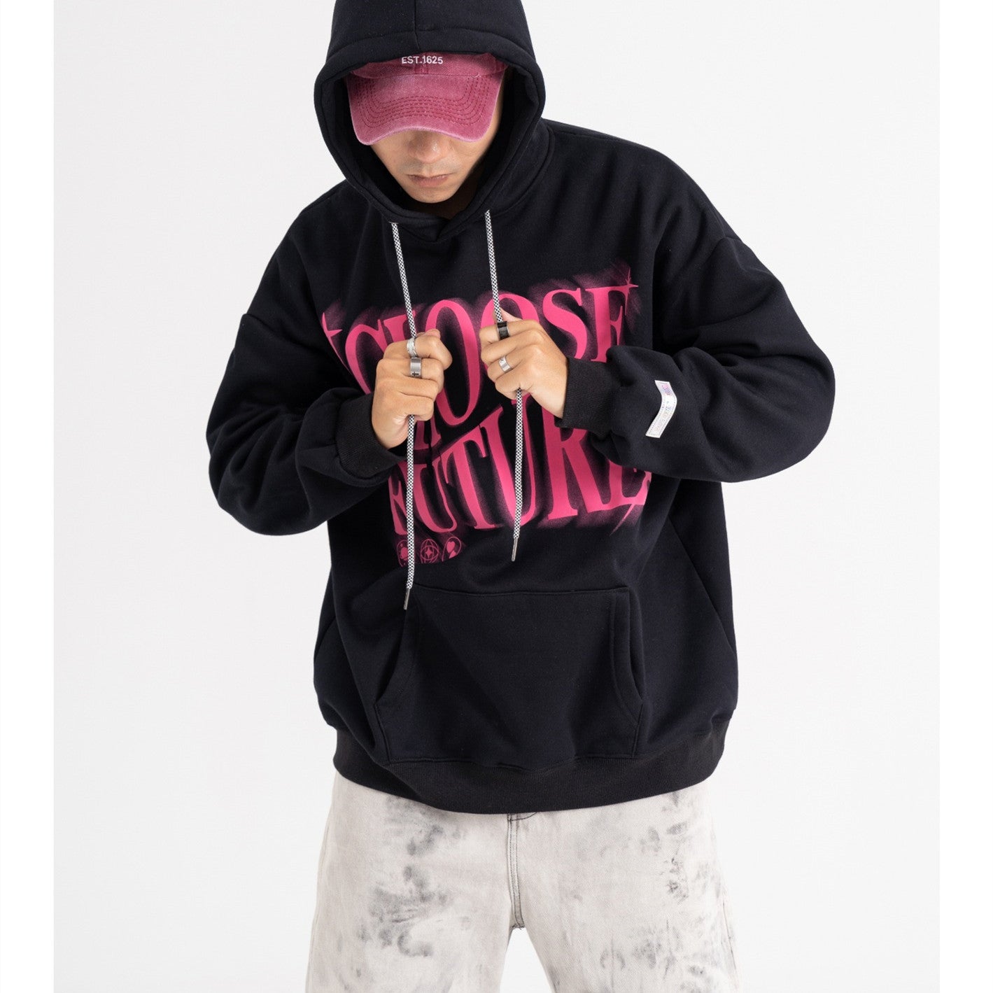 Trendy Foaming Letter Couple Hoodie for Streetwear Style