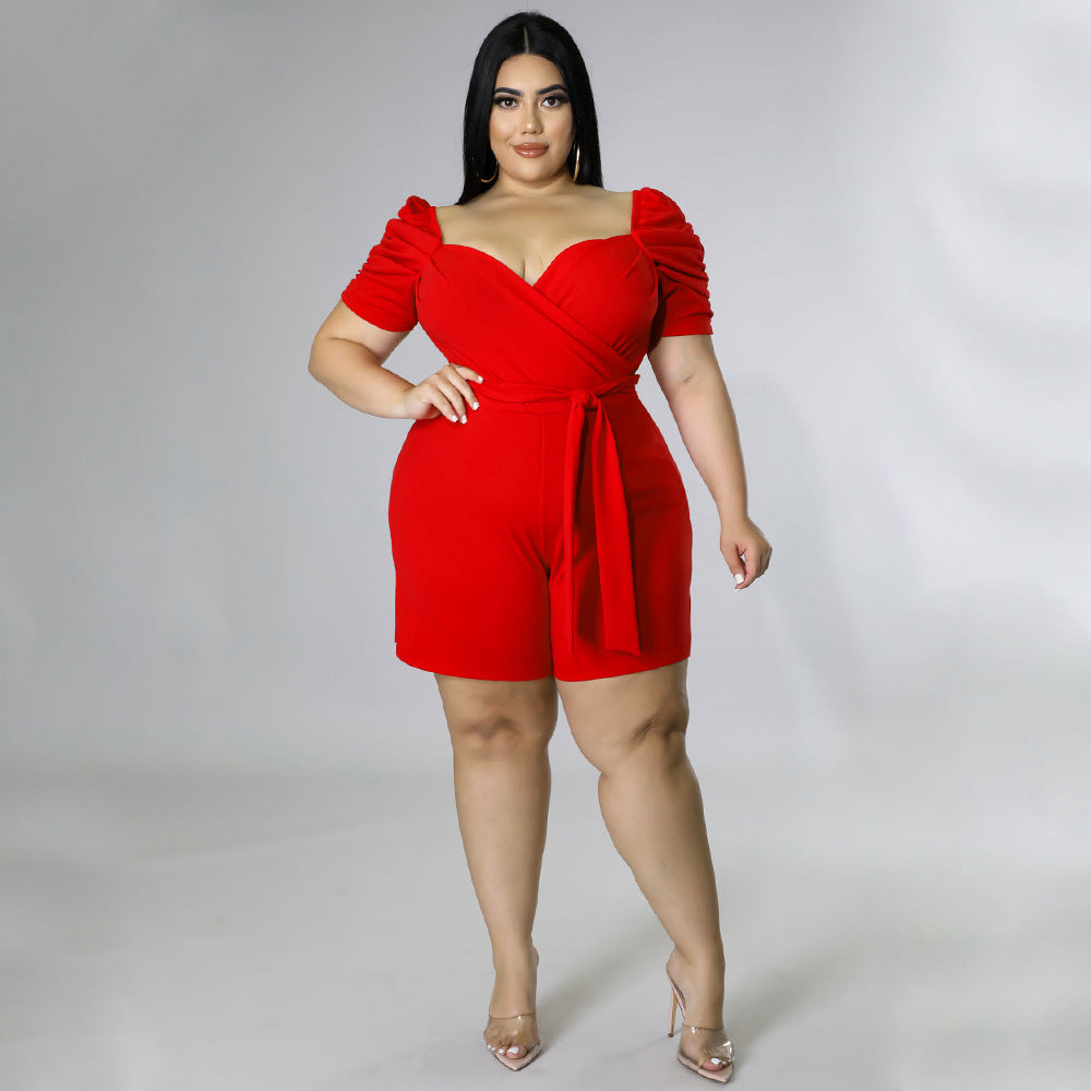Plus Size Casual Belted Solid Jumpsuit