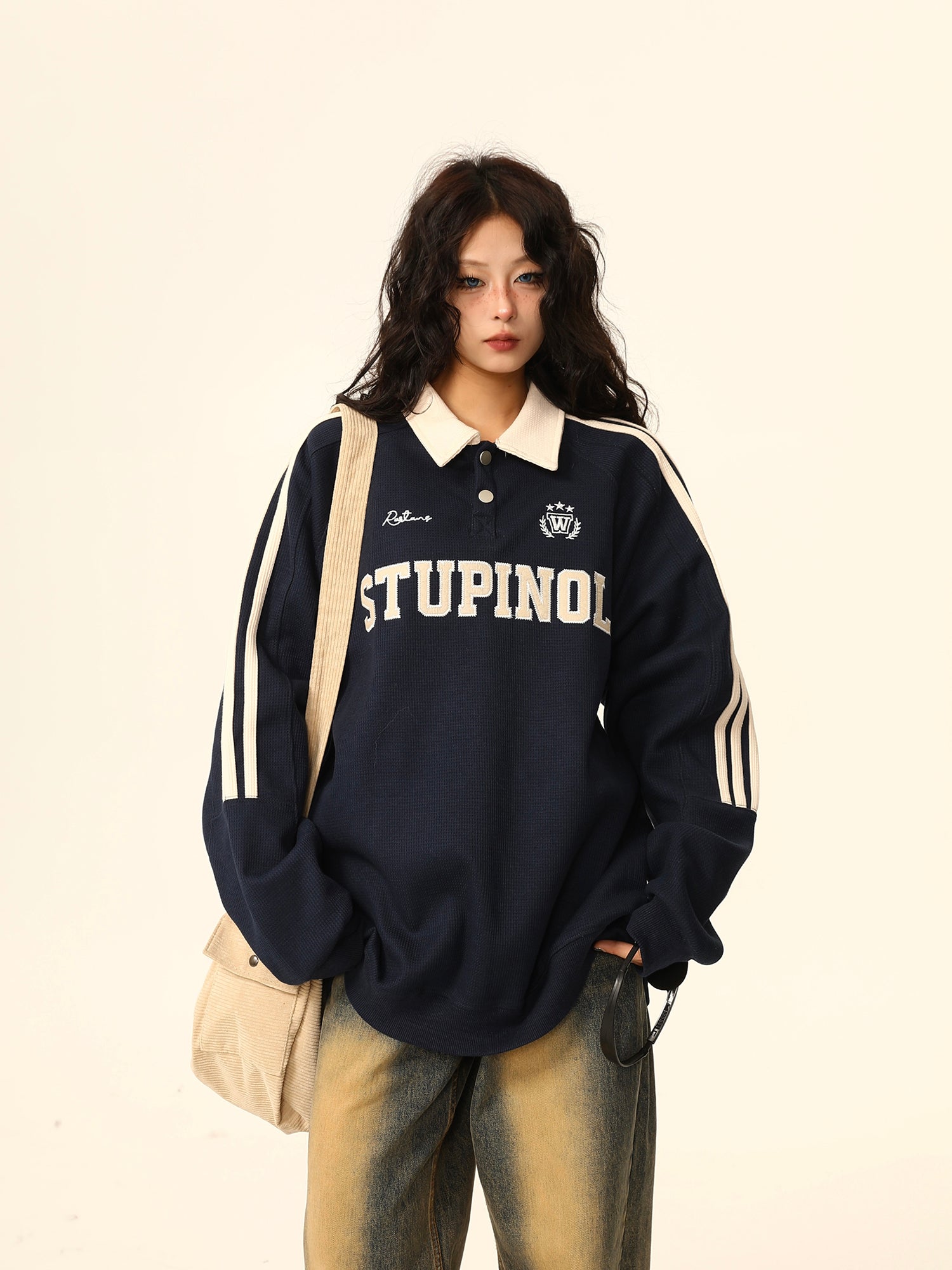 Retro Polo Collar Loose Couple's Sweater