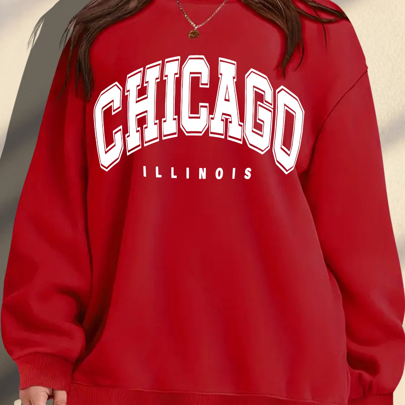 Women's Plus Size Soft Casual Long Sleeve Crew Neck Sweatshirt with American Campus Print