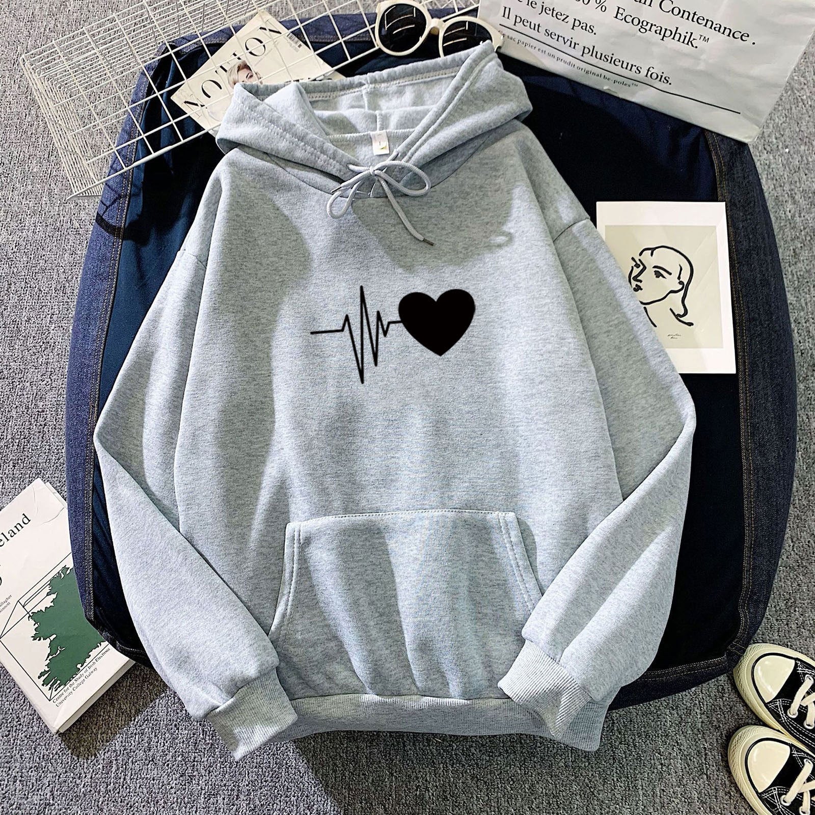 Cozy Fleece-Lined Loose Winter Hoodie for Women