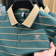 3D Letter Print Striped Polo Shirt – Men's Summer Short Sleeve Collared T-Shirt