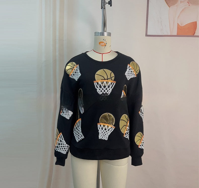 Women's Sequined Round Neck Loose Pullover Sweater