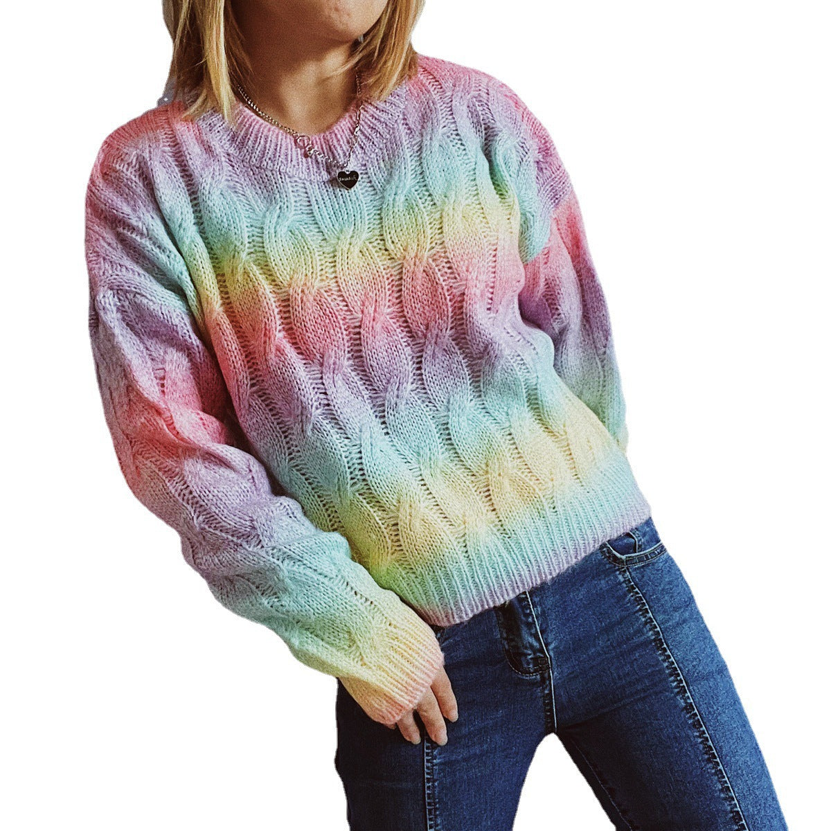 New Lightweight Rainbow Short Knitted Sweater for Women