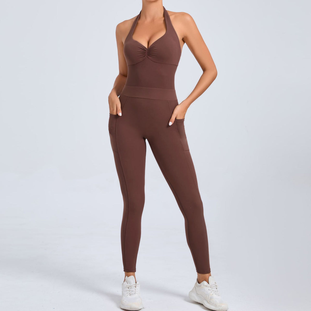 European And American Halter Side Pockets Yoga Jumpsuit