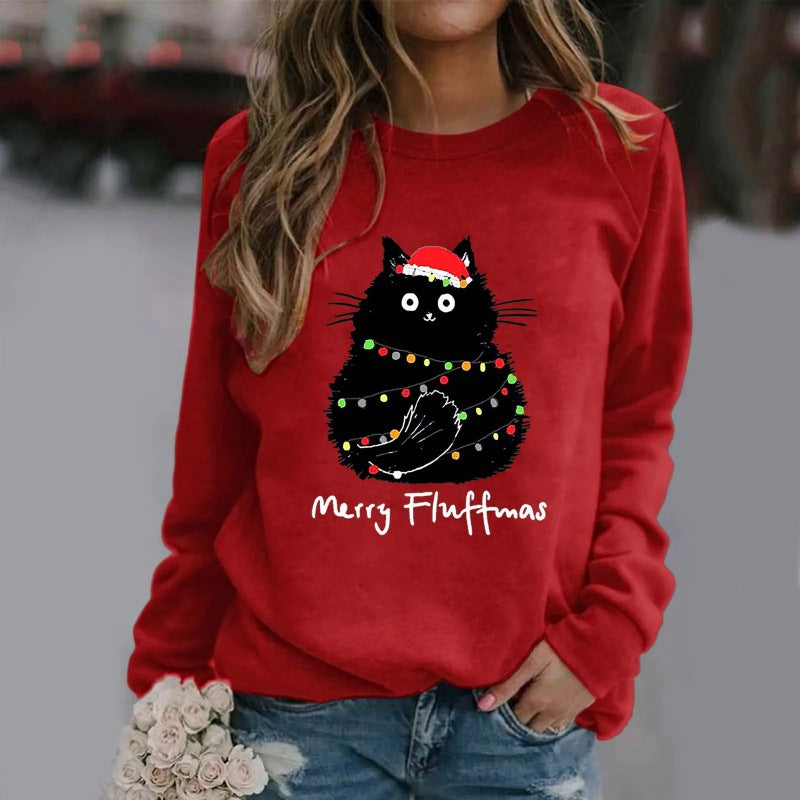 Festive Ugly Cat Long-Sleeve Christmas Women's Tee