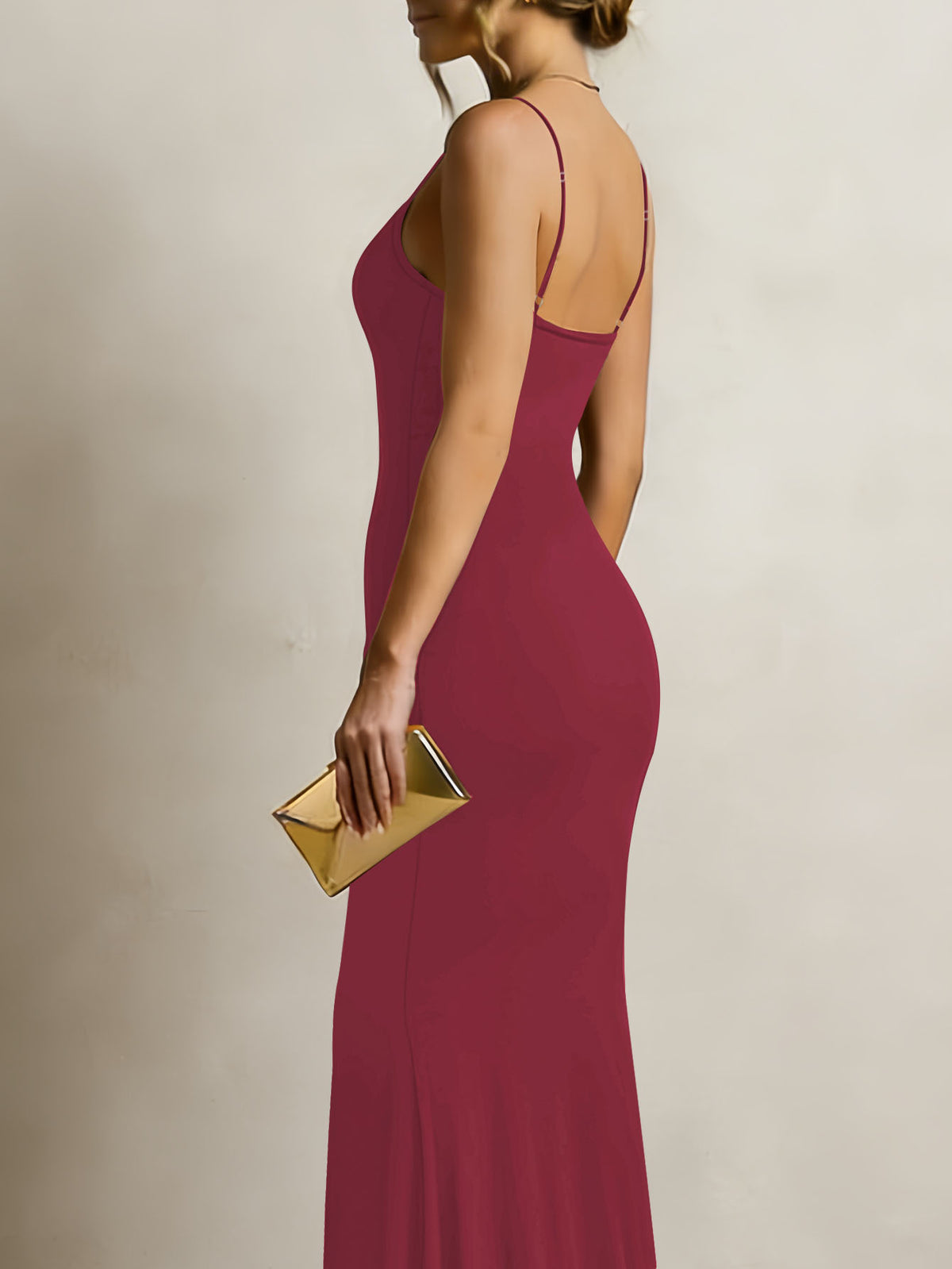Women's Solid Color Spaghetti Strap Square Neck Bodycon Maxi Dress, Elegant Sleeveless Mermaid Evening Dress Summer Dress for Women