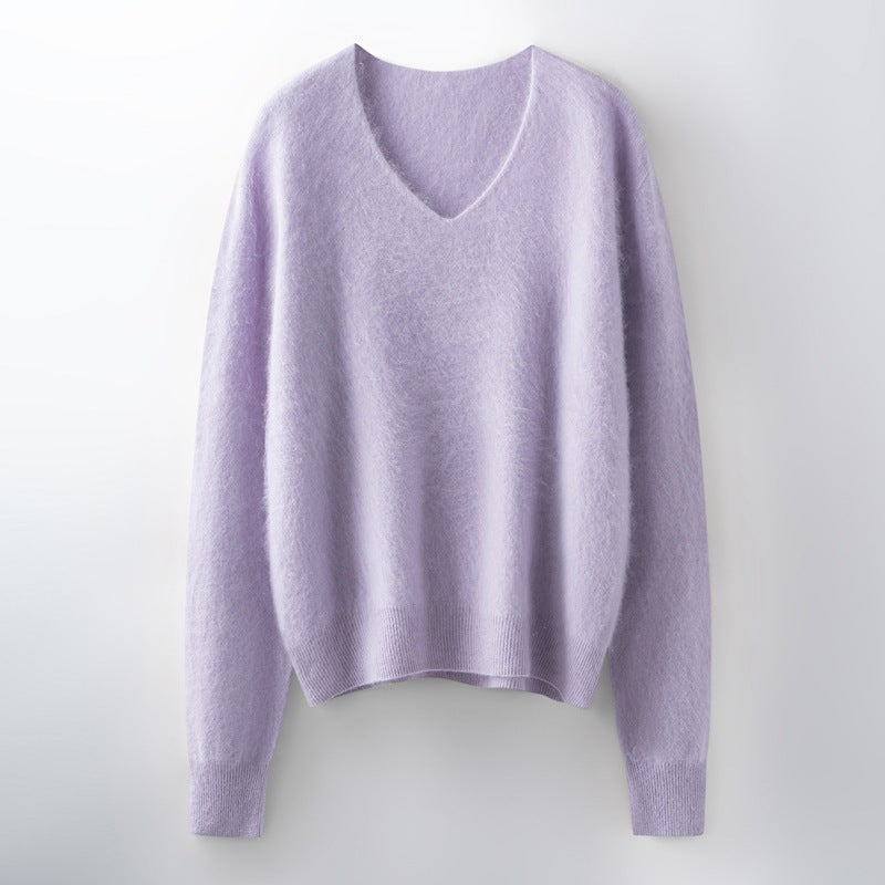 Versatile Loose-fitting Brushed Sweater in a Solid Color