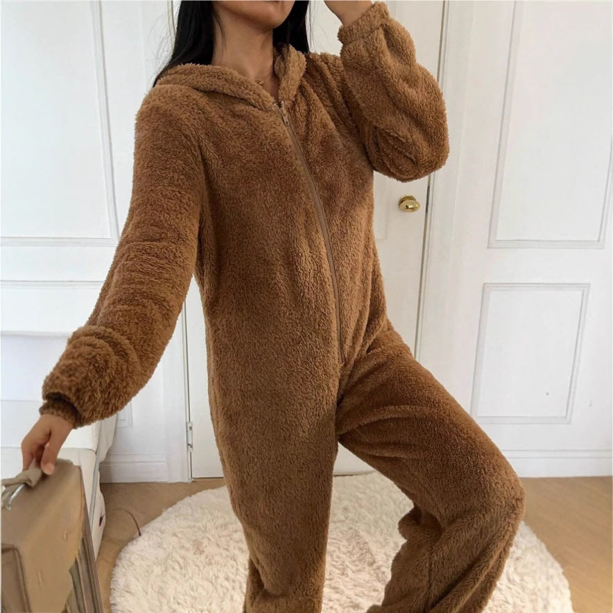 Cozy Animal Ear Jumpsuit with Zipper