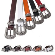 Women's Leather Belt with Decorative Carvings