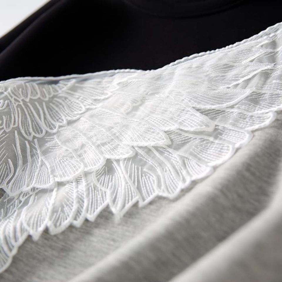 Embroidered Wing Colorblock Crewneck Sweater