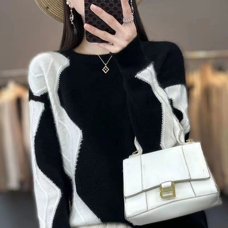 New Korean-style Color-block Knit Sweater for Fall and Winter
