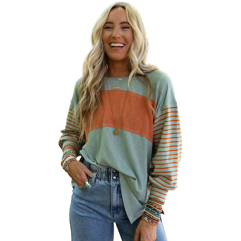 Women's Colorblock Striped Casual Long-Sleeve Hoodie