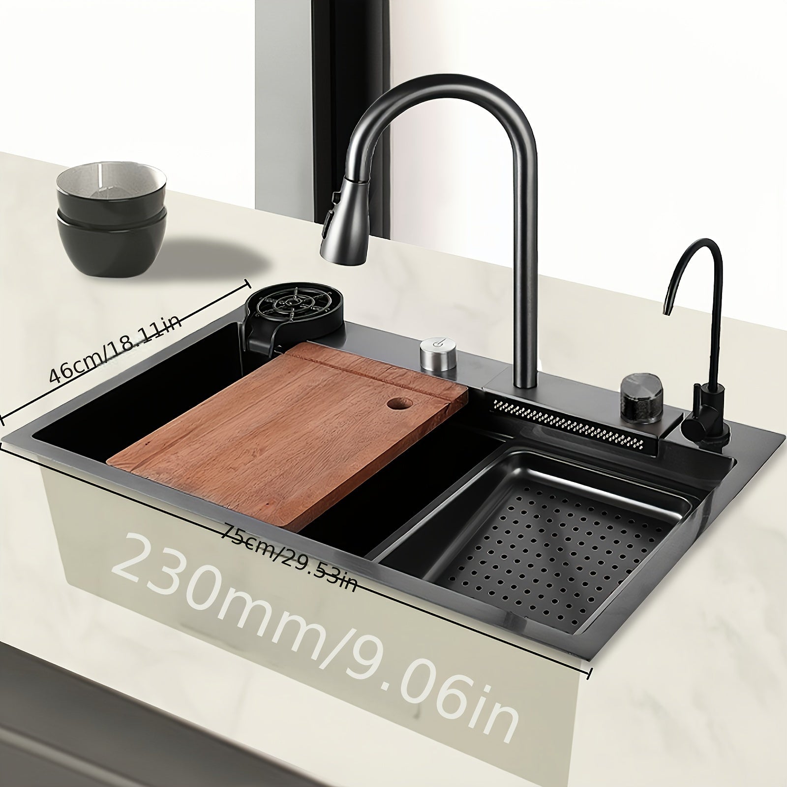 Stainless Steel Smart Waterfall Kitchen Sink with Pull-Down Faucet
