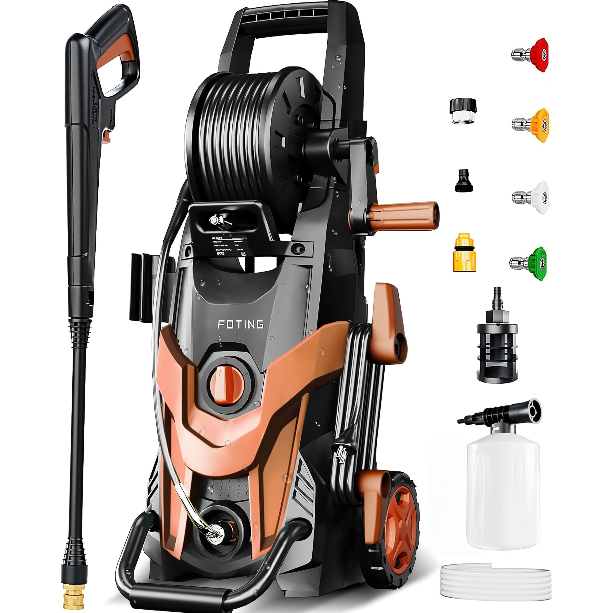 Electric Pressure Washer 4500 PSI with 4 Quick‑Connect Nozzles, Inlet Hose, Filter and Foam Cannon