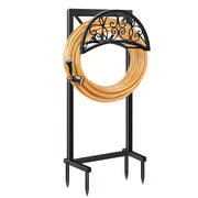 1pc Metal Garden Hose Holder, Outdoor Water Hose Holder with Hose Reel, Easy to Assemble, Detachable Design for Convenient Storage, for Outdoor, Garden, Patio Lawn, Black, Garden Hose Holder Wall M...