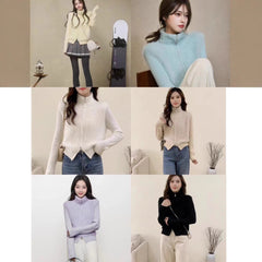 Autumn and Winter Stitching Zip Knitted Sweater