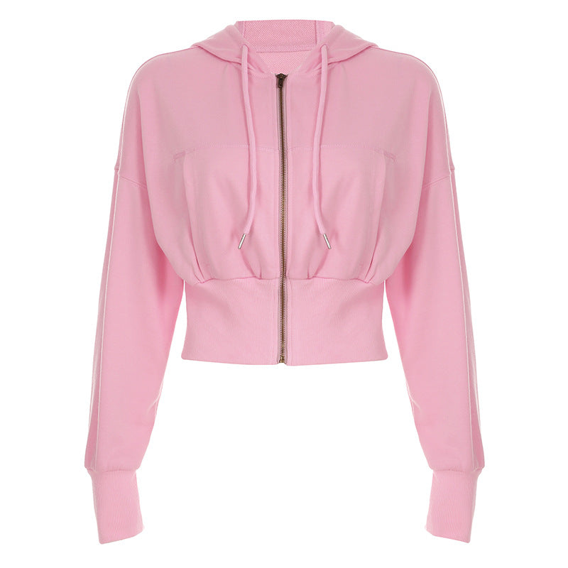 Street Style Cropped Zip-Up Hoodie