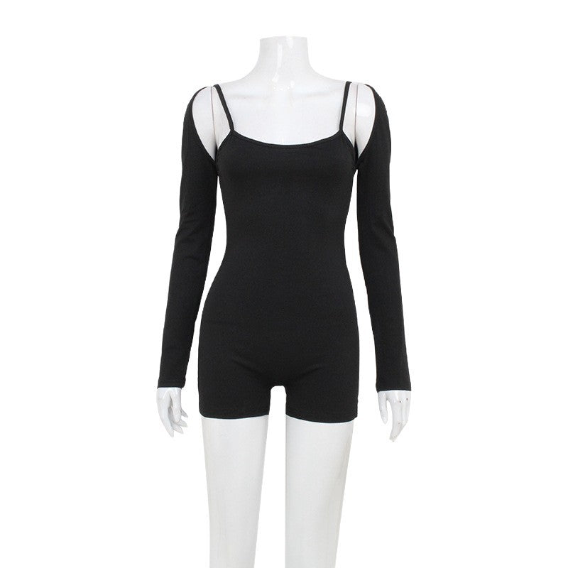 Women's Solid Slim-Fit Athleisure Long-Sleeve Jumpsuit Set