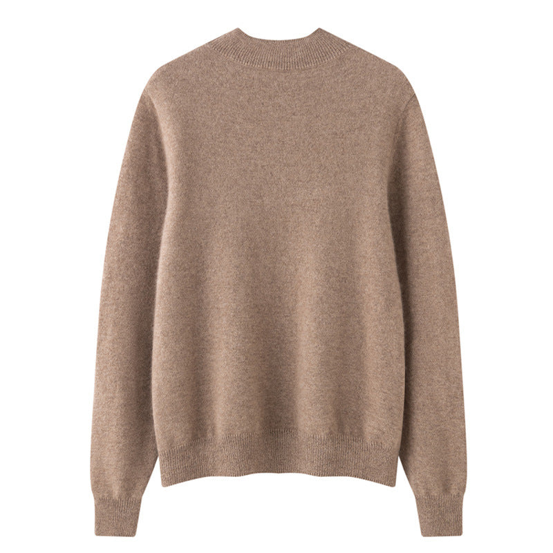 Womens Solid-color Loose-fit Mock-neck Cashmere Sweater