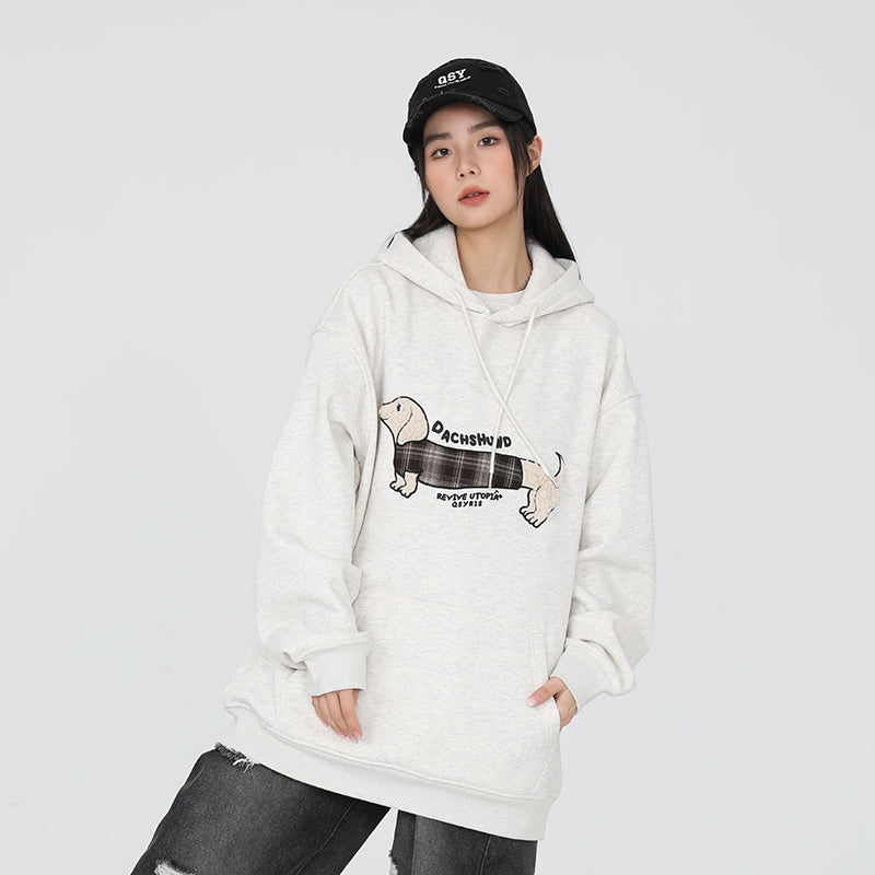 Cute Sausage Dog Embroidered Pullover Hoodie