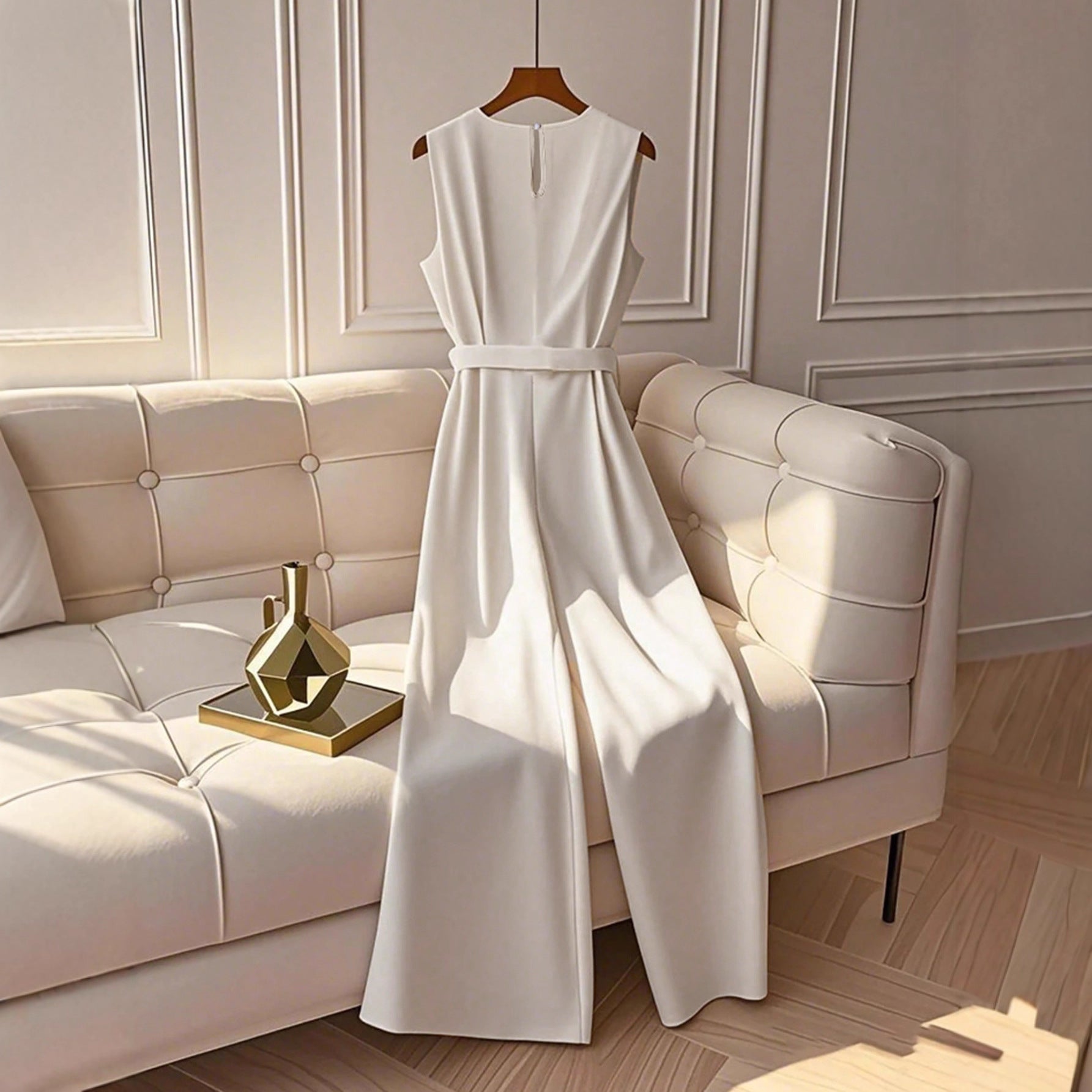 Elegant White High-Waisted Sleeveless Jumpsuit