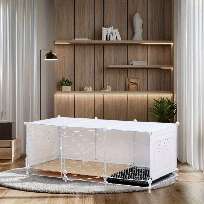 All-In-One Dog Crate With Built-In Toilet Area & Spacious Interior - Sturdy Iron Frame Indoor Pet House With Removable Tray, Soft Bedding Area & Ventilation Mesh Doors - Ideal For Small To Medium D...