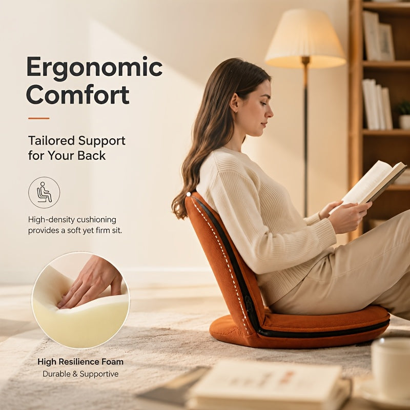 Foldable Corduroy Floor Chair with Ergonomic Back Support – Soft Padded Seat for Indoor Rest, Gaming and Reading