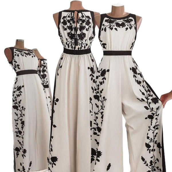 Elegant Sleeveless Printed Open-Back Casual Jumpsuit