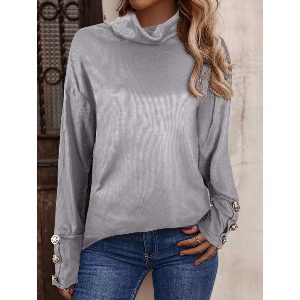 New European And American Women's Sweater High Button Top