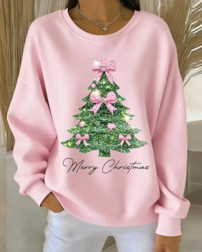Women's Christmas Printed Round Neck Long Sleeve T-shirt