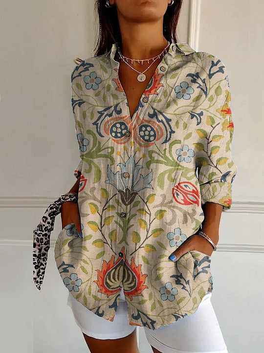 Women's Summer European And American Seven-sleeve Floral Pattern Printed 3D Shirt