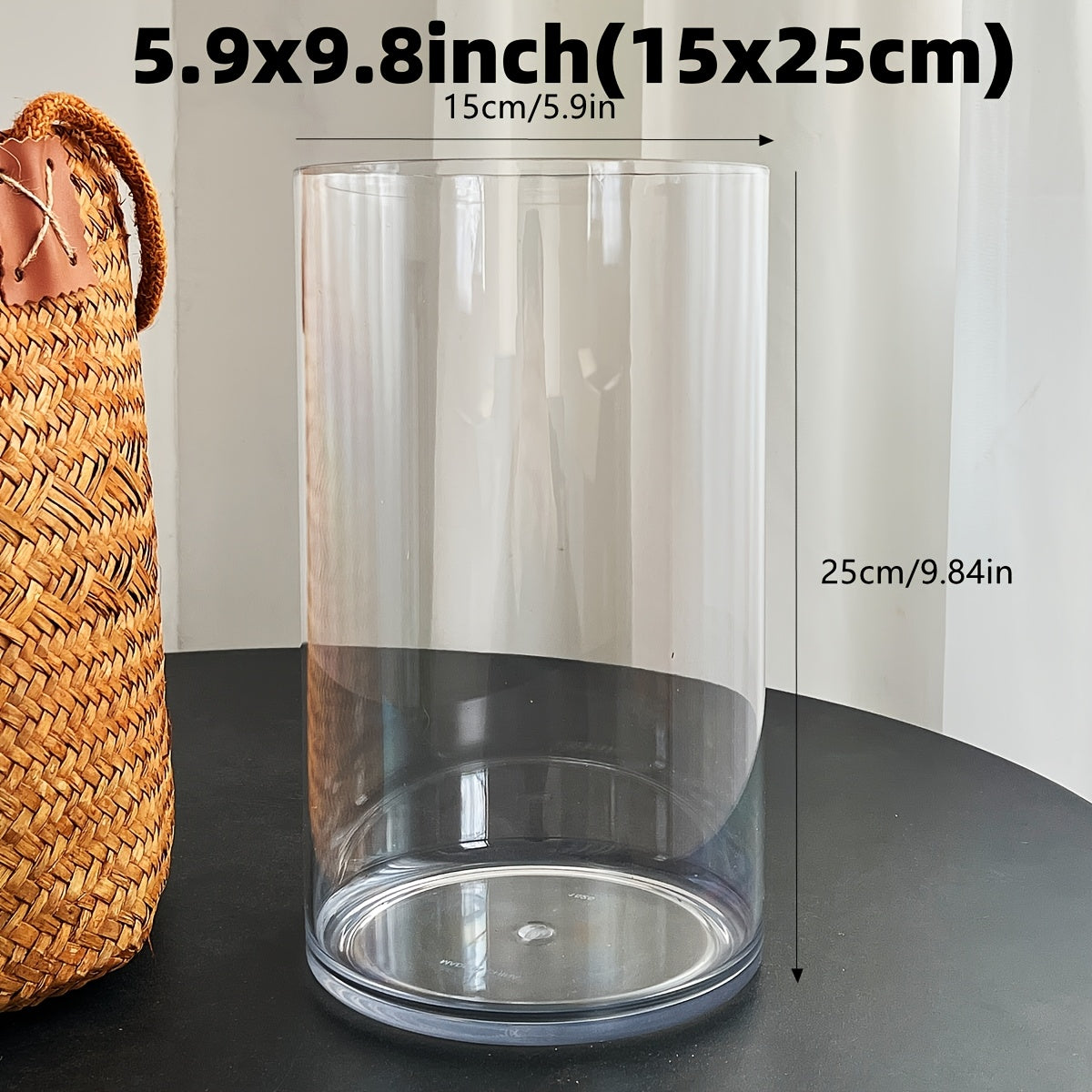 A Transparent Tabletop Vase, with a Wide Mouth of 5.9 Inches (15 Cm), Available in 5 Sizes, Made of Durable Acrylic Material, Suitable for Home Decoration in Kitchens, Living Rooms, Wedding…