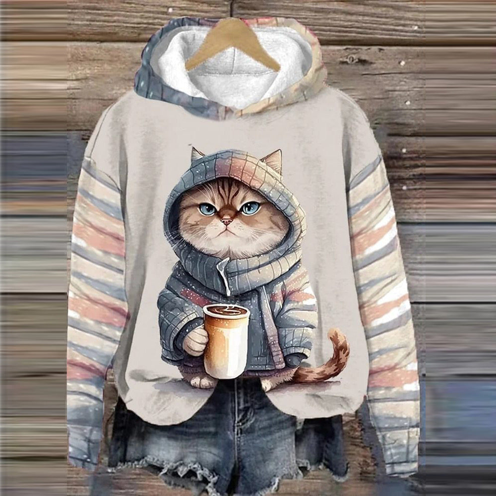 3D Printed Cat Casual Long Sleeve Hoodie Sweatshirt