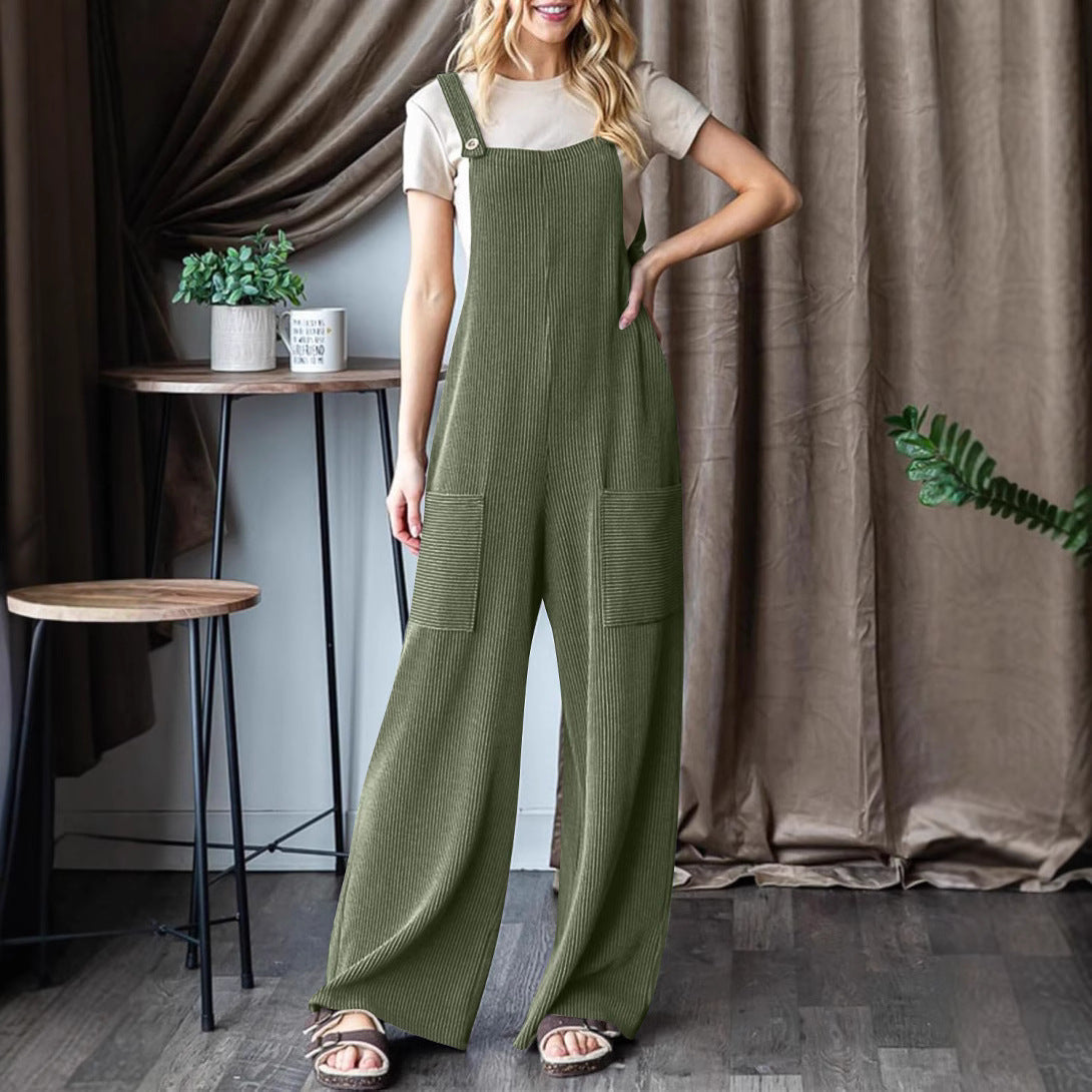 Women's Adjustable Buckle Pocket Overalls Casual Pants
