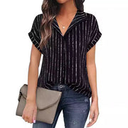 Striped Black Short-Sleeve Top – Trendy Fluorescent Accents